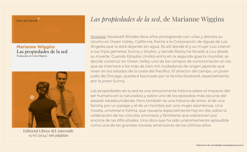 Las propiedades de la sed, de Marianne Wiggins