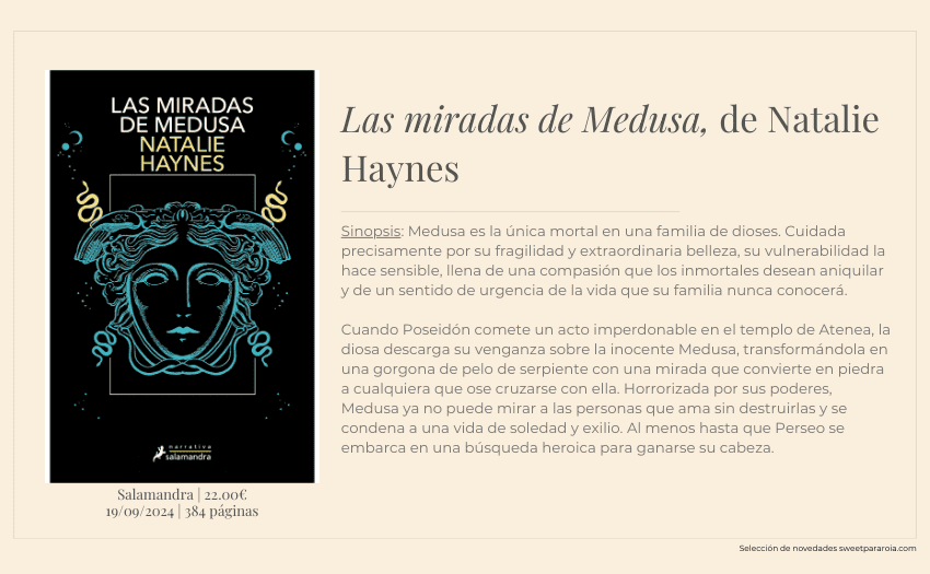 Libro Las miradas de medusa, de Natalie Haynes. Editorial Salamandra (2024)